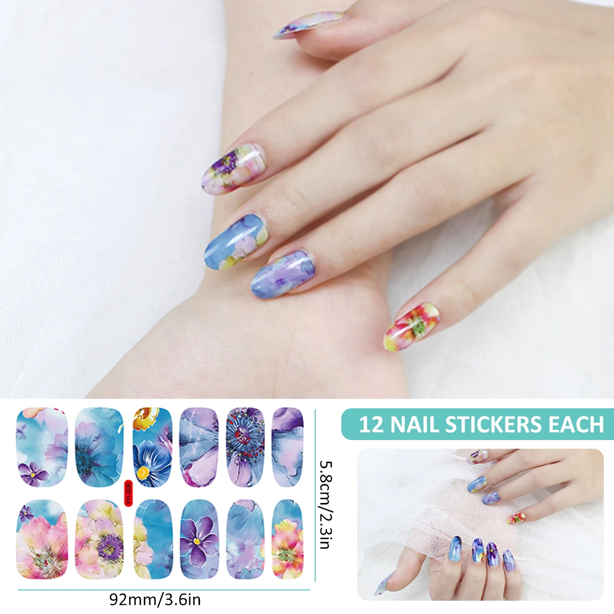 10/12 Sheets Creative DIY Nail Polish Stickers Self-Adhesive Nail Polish Stickers with Nail File Fully Wrapped Nail Stickers