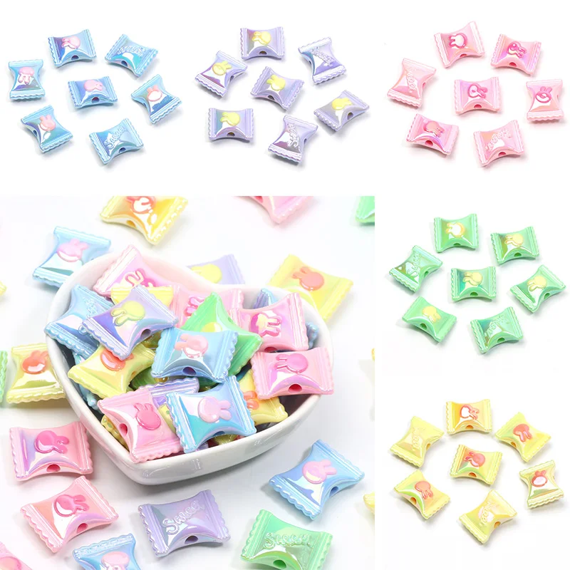 10Pcs 17x21mm Creative Candy Acrylic AB Mixed Color Spacer Beads For Jewelry Making Handmade DIY Bracelet Necklace Accessories