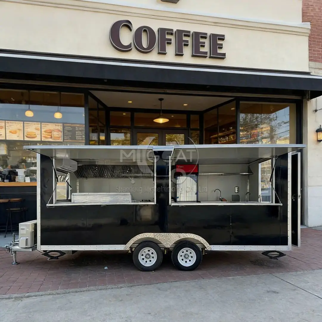 

Multifunctional Mobile Food Trailer for Catering Business Dual Service Windows Stainless Steel Countertops Kitchen on Wheels