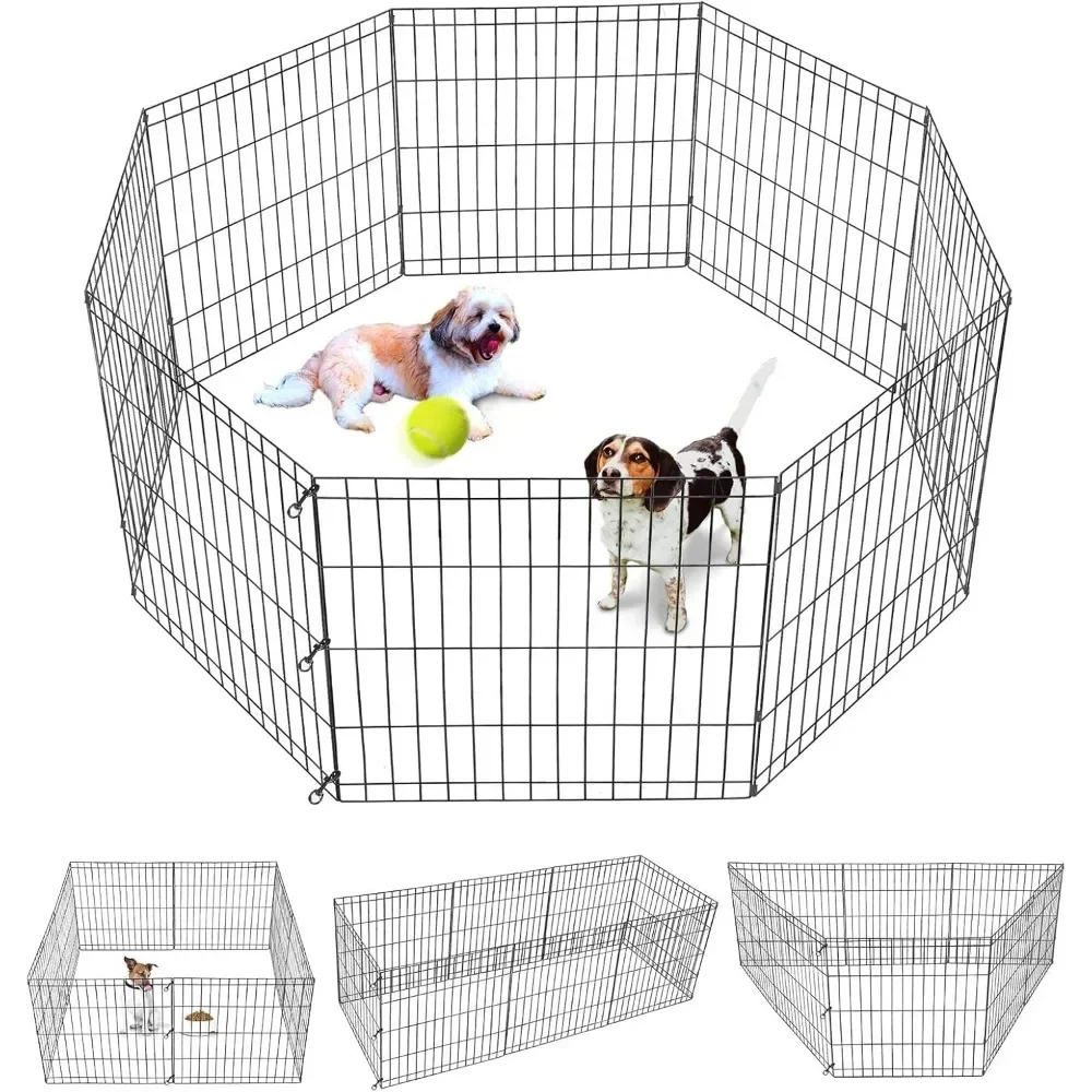 

Puppy Pet Playpen 8 Panel Indoor Outdoor Metal Portable Folding Animal Exercise Dog Fence, 24'' W x 24'' H