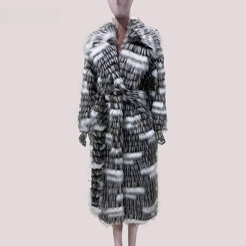 Nerazzurri Winter Fashion  Young Style Long  Fur Eco-friendly Leather Coat Women's Outerwear Comfortable Warmth St...