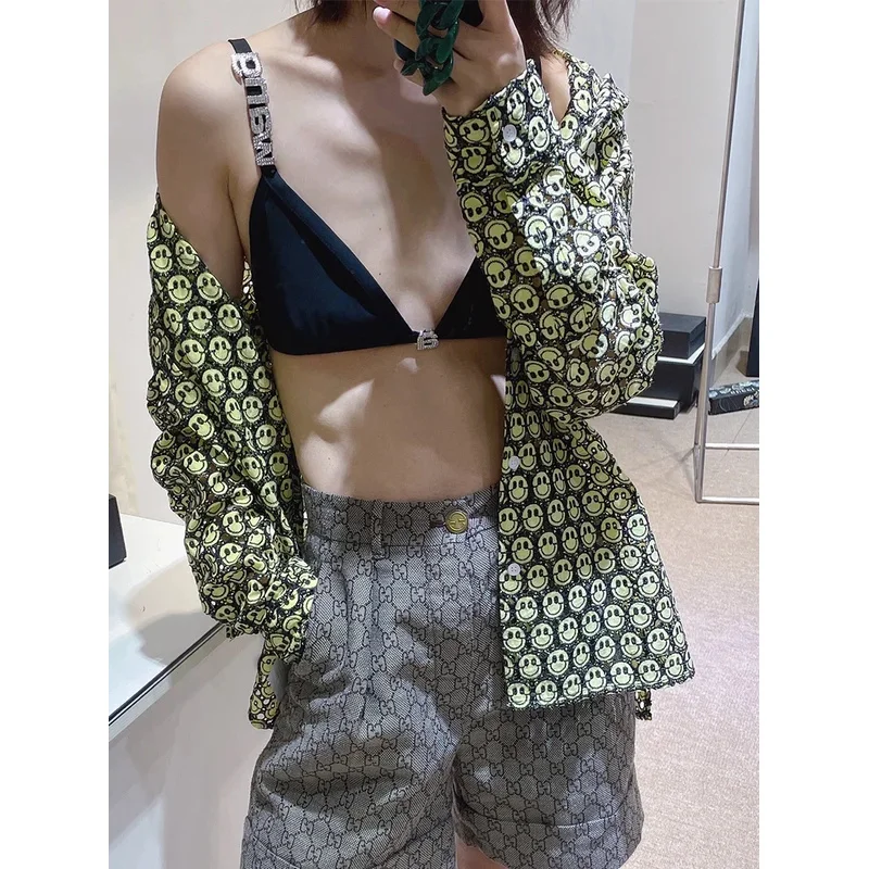 2024 blanco nuevo de algodón puro bragas ropa interior traje de baño conjunto de Bikinis Wang para damas verano cristal decoración de letras Mujer