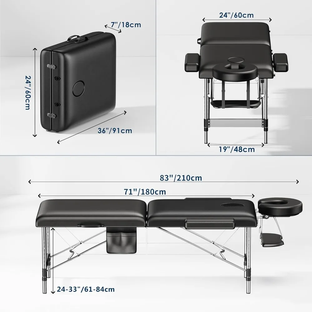 

US Shipping Portable Massage Table 2 Fold Lash Bed Adjustable Height Aluminum Frame Facial Spa Tattoo Bed with Face Cradle