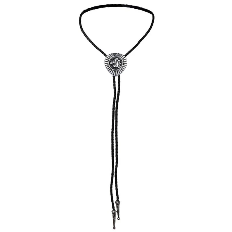 Mens Cowboy Leather Rope Bolo Tie Metal Horse Head Necktie Necklace Shirt Chain DropShipping