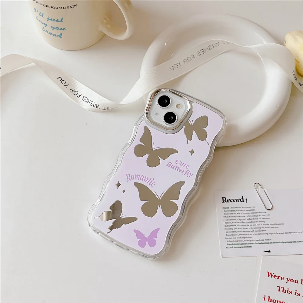 Water ripple phone case for Apple iphone 14 pro max 11 12 13 pro max cases Fashion mirror butterfly soft protection Cover capa