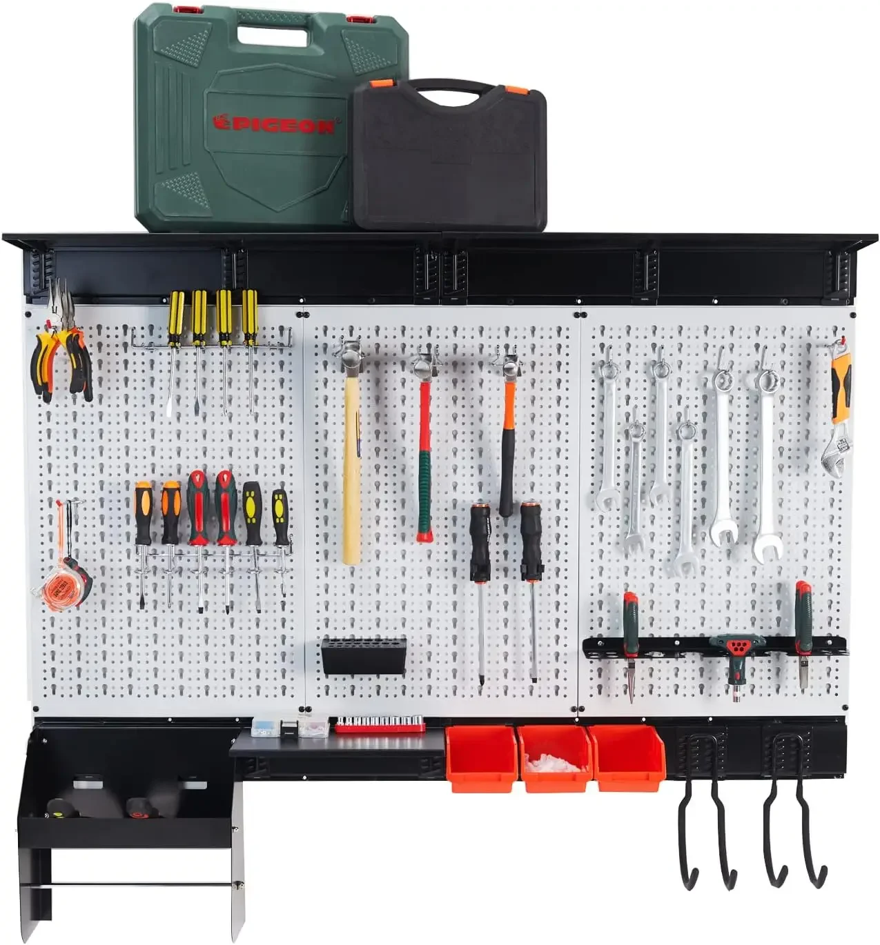 

Peboard Storage Organizer, 48x36 inch Pegboard Wall Organizer, Metal Garage Peg Board with Toolboard, Utility Hooks