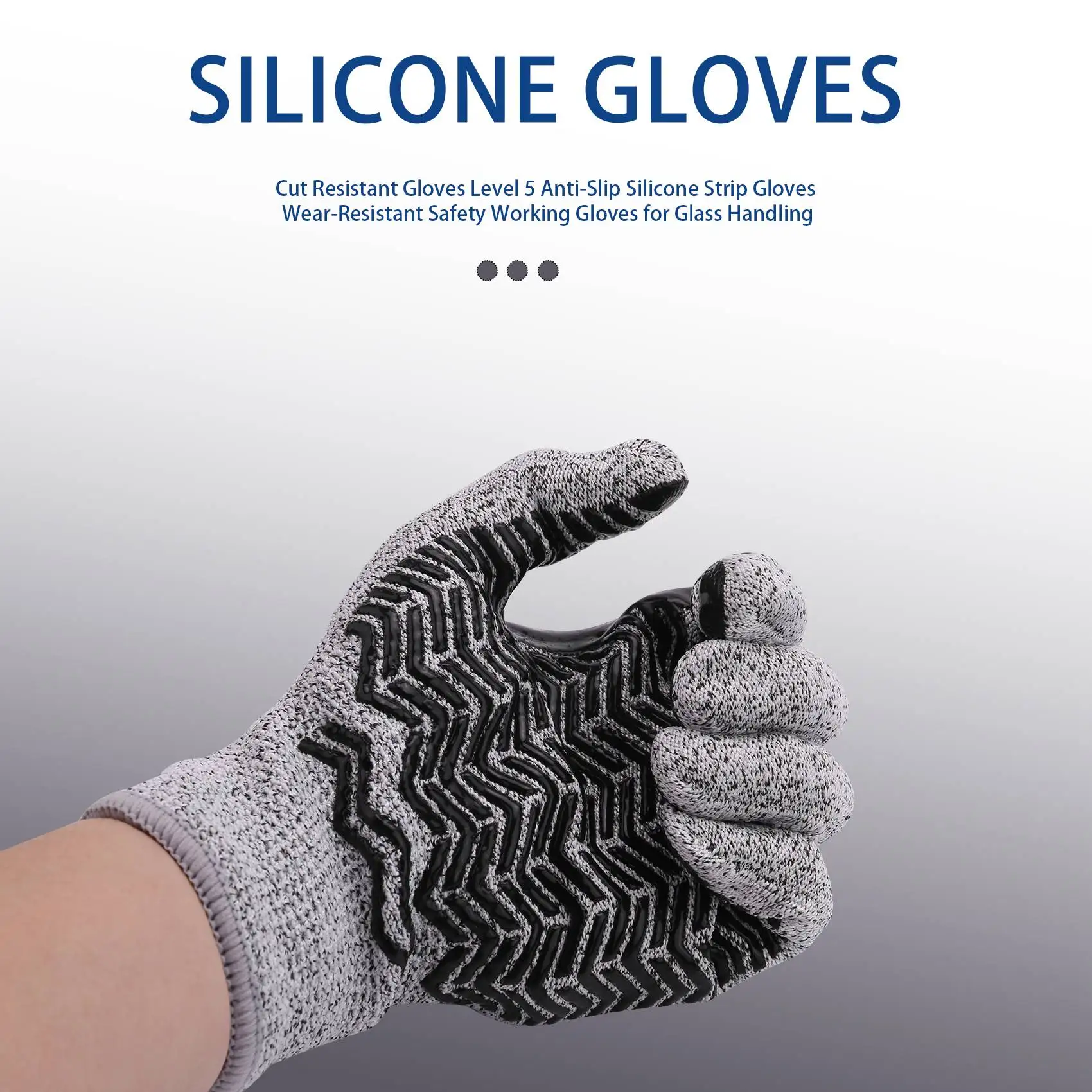 Luvas resistentes ao corte para manuseio de vidro, Nível 5, Antiderrapante, Tira de silicone, Resistente ao desgaste, Segurança de trabalho