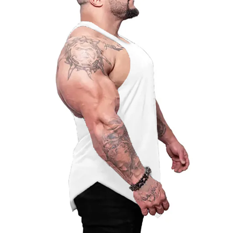 New Mens Bodybuilding Gyms Fitness Sleeveless Cotton Clothing Fashion Racer Back Casual Summer Breathable Absorb Sweat Tank Tops