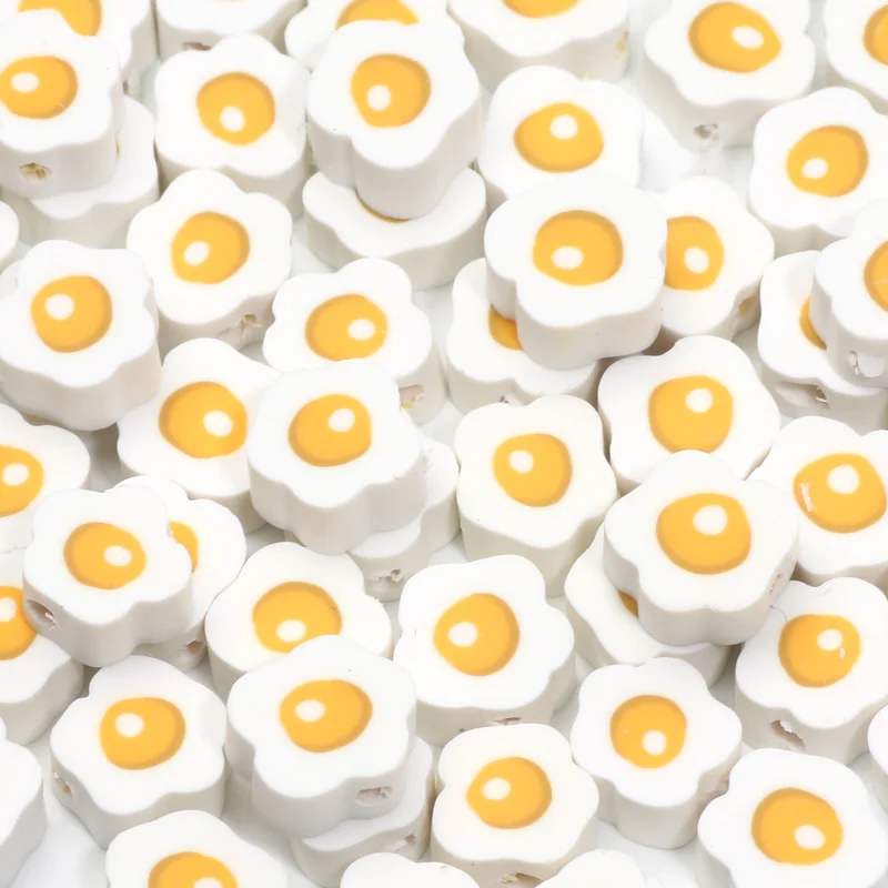 20/50/100pcs Cartoon Fried Eggs Clay Beads Polymer Clay Spacer Beads per gioielli che fanno orecchino fai da te portachiavi a catena del telefono