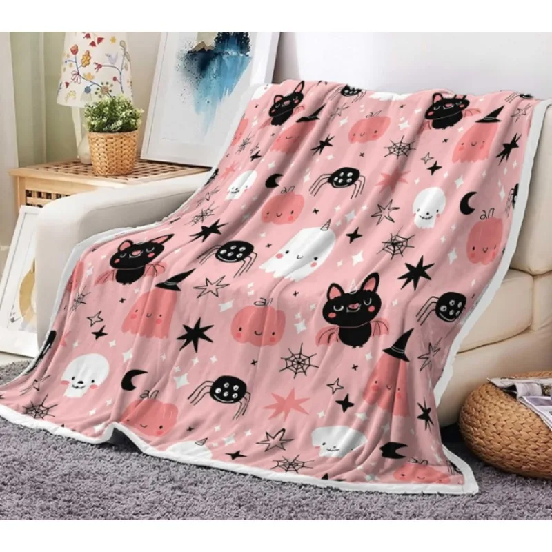 بطانية الهالوين، بطانية أريكة سرير دافئة ومريحة على شكل شبح اليقطين اللطيف الوردي، بطانية من الفلانيل المضحكة