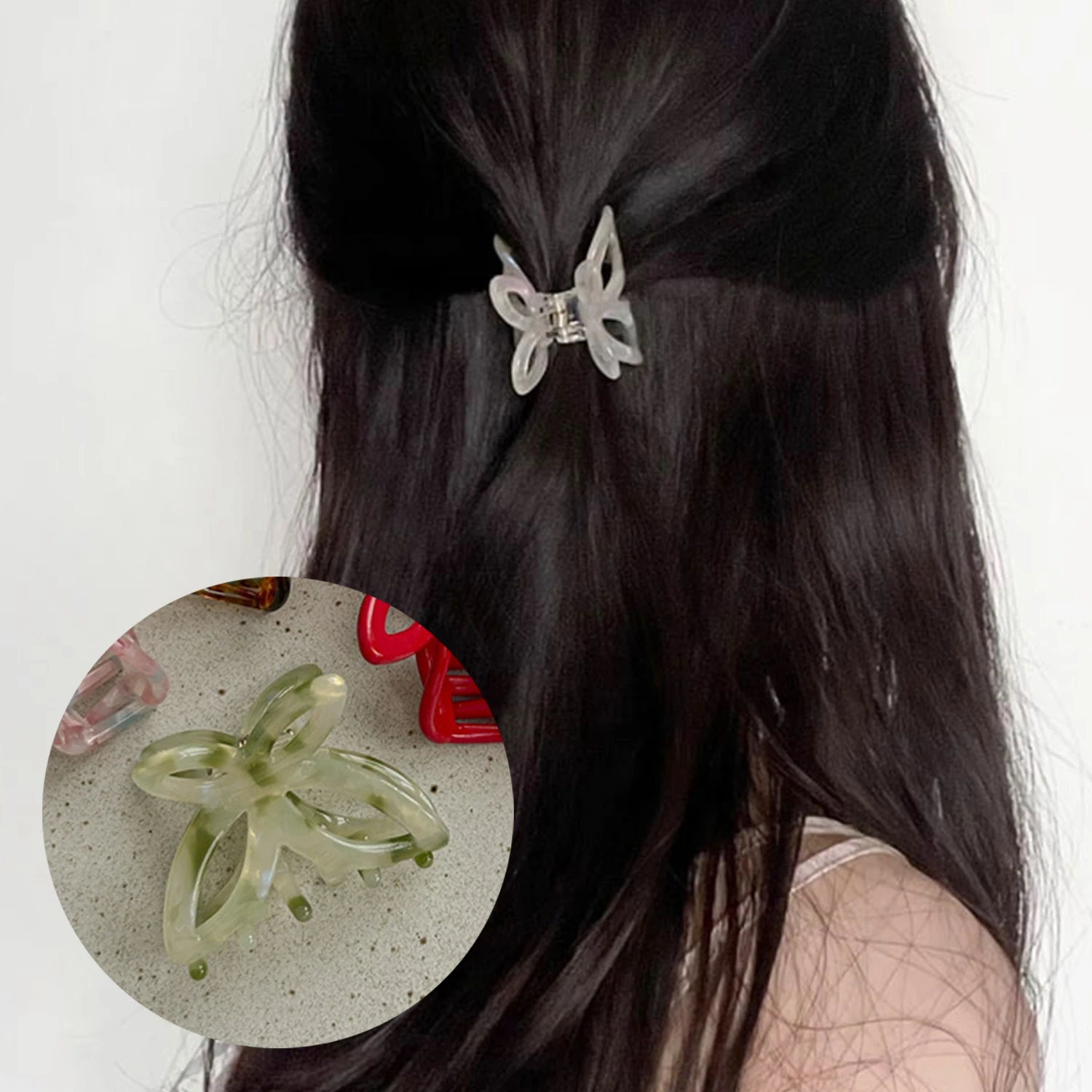 Butterfly Hair Claw Clip Vintage Cute Acetate Middle Crab Hairpin Headwear for Women Girl Summer Bath Back Head Hair Accessories