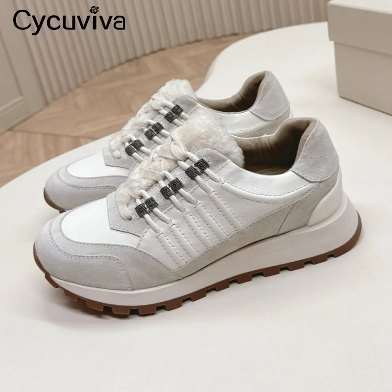 Designer New Suede Flat Shoes For Women Thick Sole Leather Lace Up Casual Sneakers Autumn Party Vacation Lovers Walking Shoes