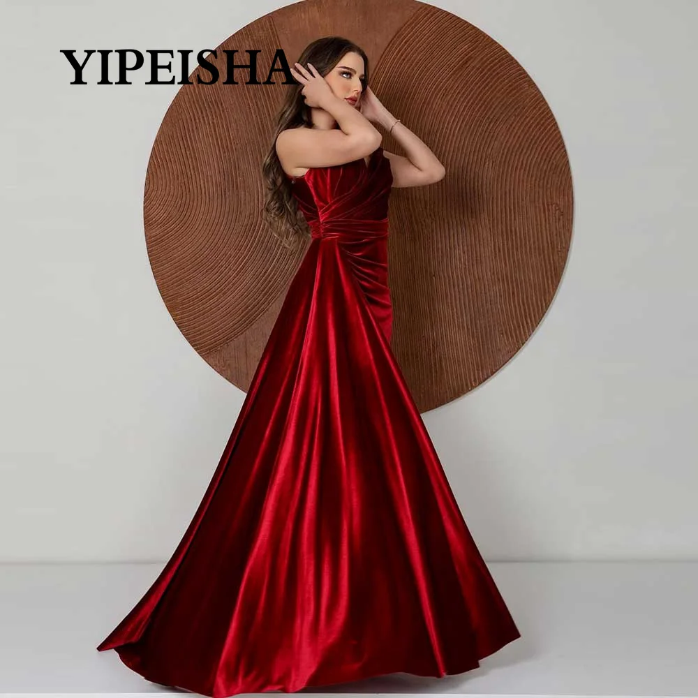 Customized Retro Sheath Evening Dress Velvet Single Shoulder Pleated Backless Sweep Train Women's Fashionable Sexy Prom Party Go