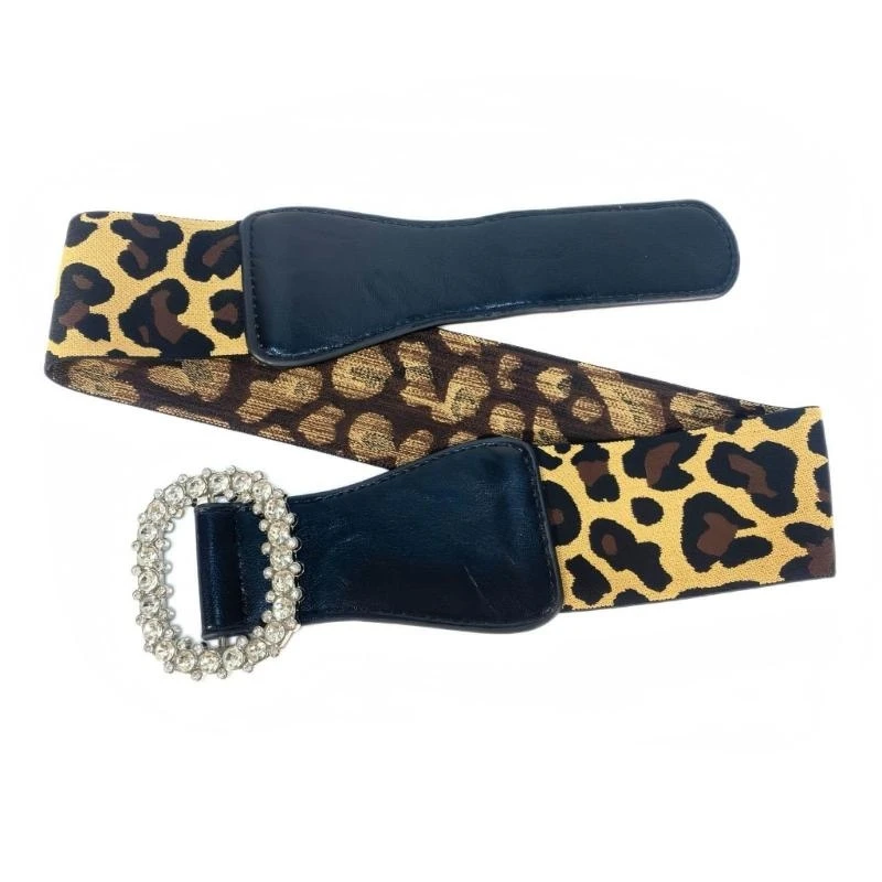 

652F Wide Waistband with Sequins Glitters Dress Accessory Belt Leopards Print Belt for Women's Dress Accessory