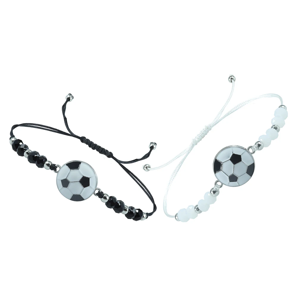 

2pcs Football Bracelet Soccer Bracelets Black White Adjustable Wear Resistant Wrist Straps Trendy Accessories for Boys Girls