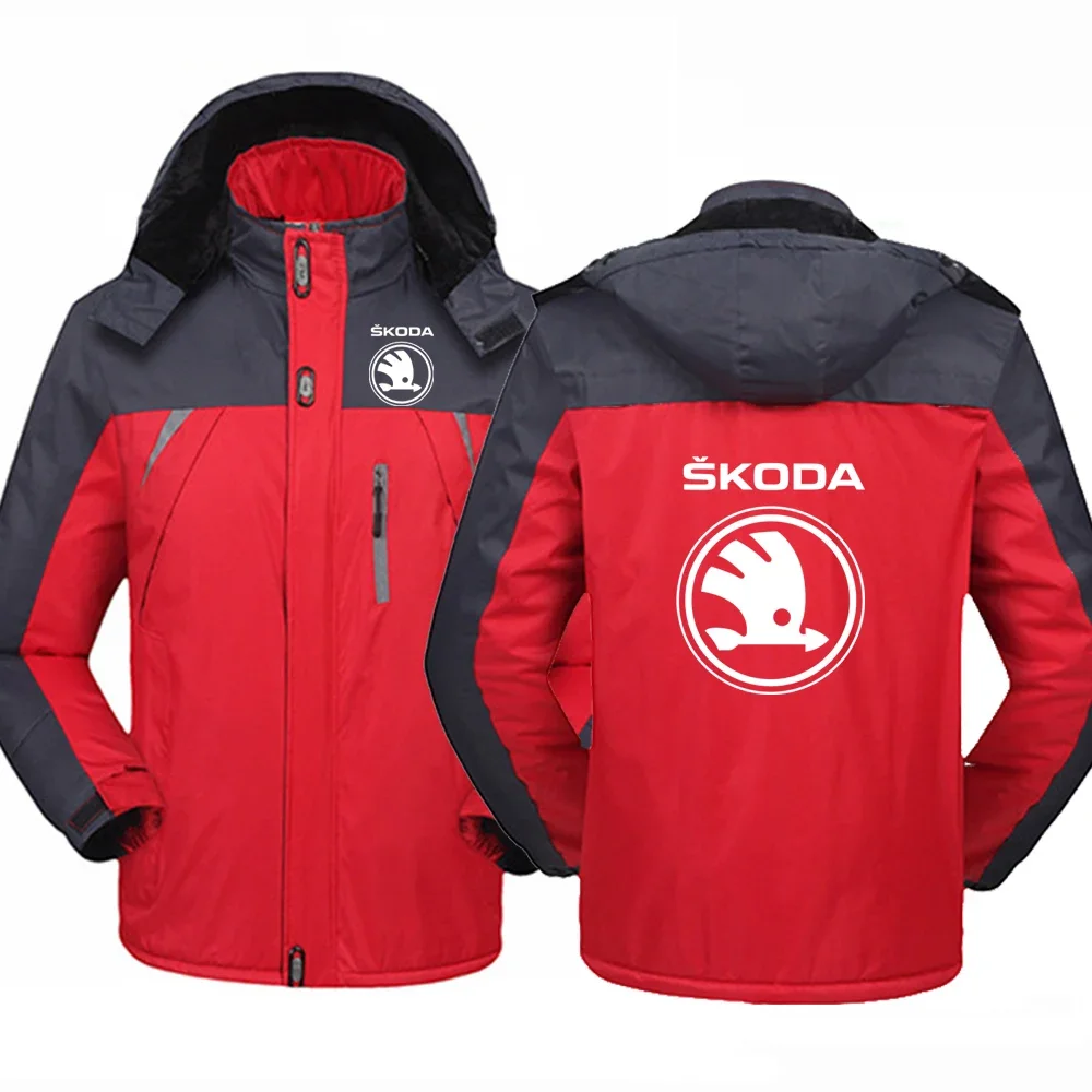 2023 New Men's Mountaineering Skoda Car Logo Winter Hooded Sweater Printing Padded Fashion Thicken Solid Zipper Jacket Coats