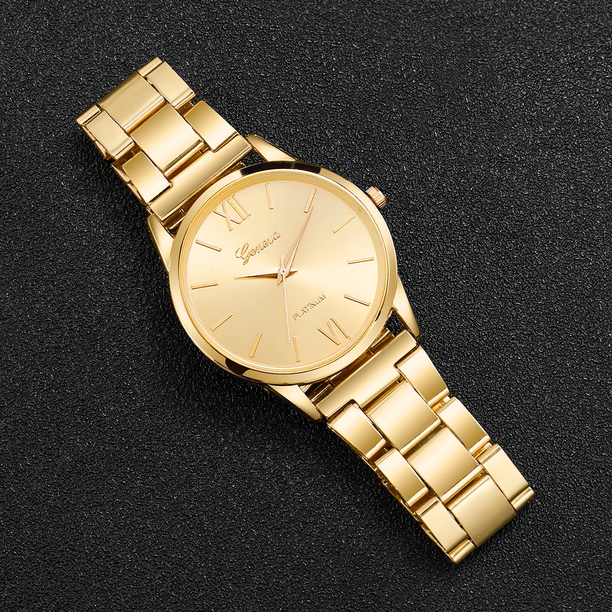 5PCS/Set Fashion Roma Dial Women\'s Watch Gold Steel Band Female Quartz Watches Bracelets Set