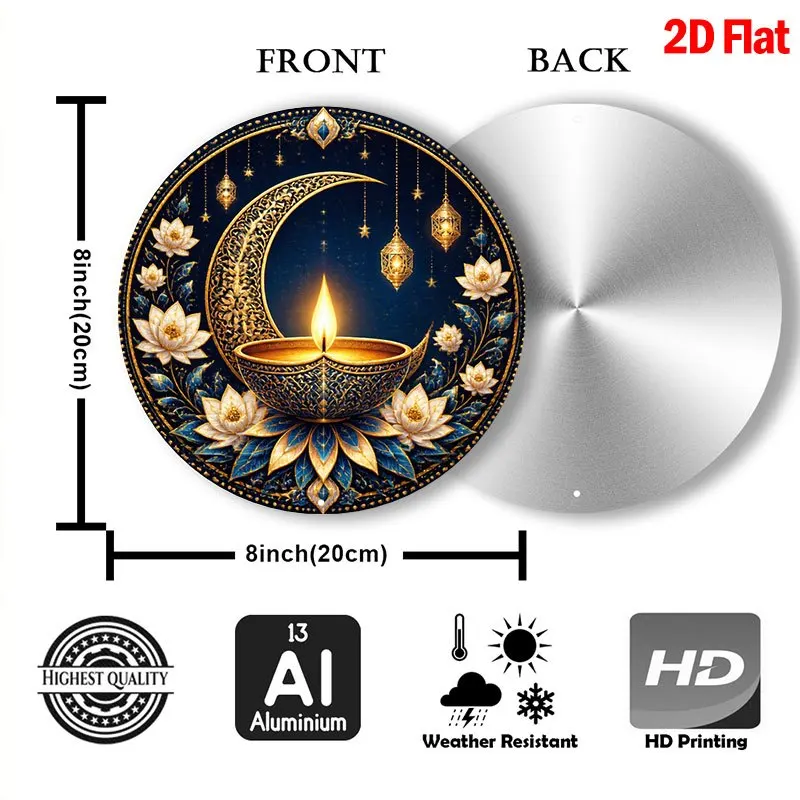 CIFBUY Retro Happy Diwali Lotus Crescent Star Aluminum Wall Art Waterproof Wearproof Home Yard Room Decor Gift