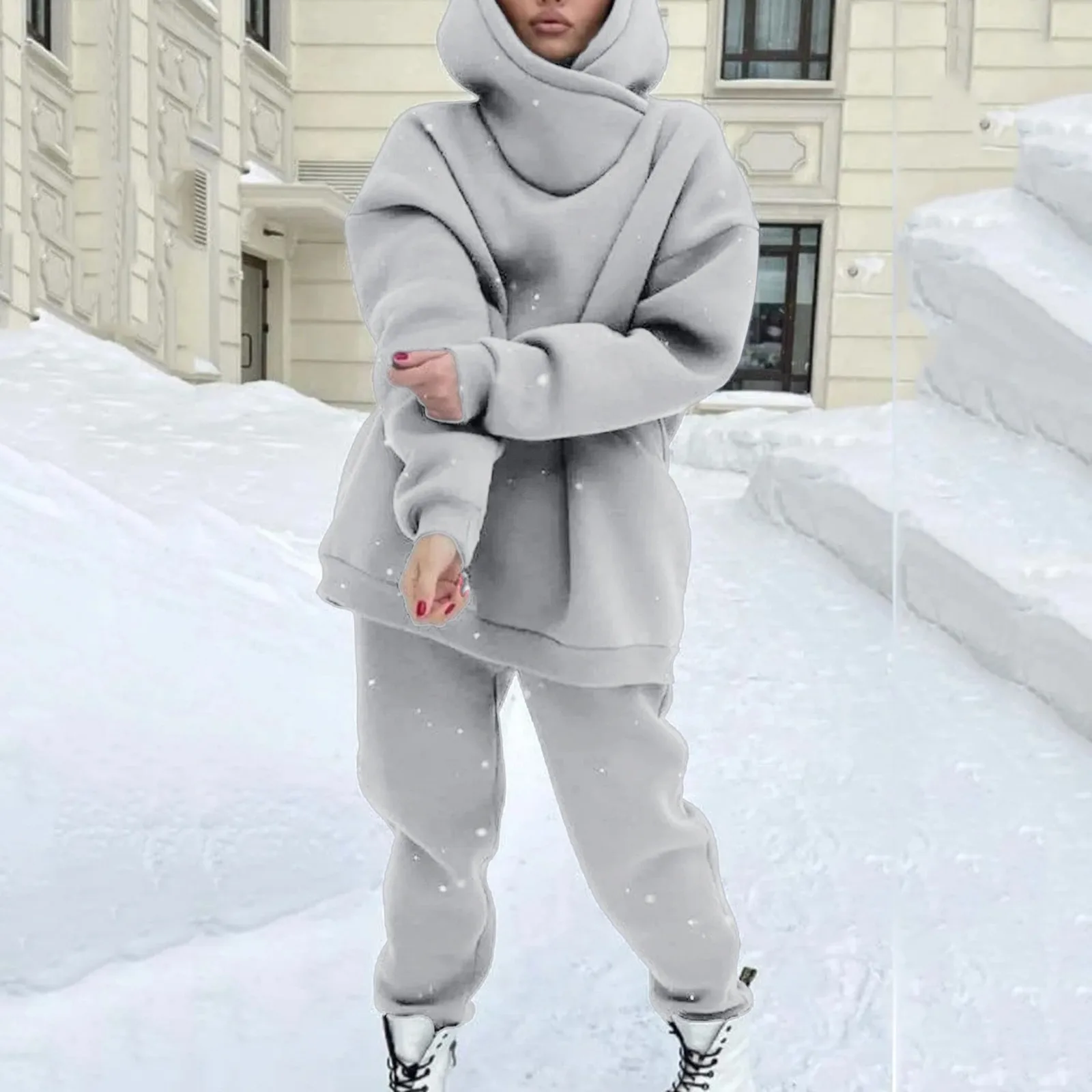 Autumn Winter 2024 Warm Lady Leisure Sports Suit Solid Color Round Neck Sweatshirt Women\'s Daily Pants Sets for 2 Pieces