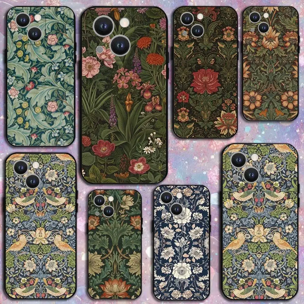 

William Morris Phone Case For iPhone 17,16,15,14,13,12,11 Plus,Pro Max,XS,X,XR,SE,Mini,8,7,Soft Silicone Black Cover
