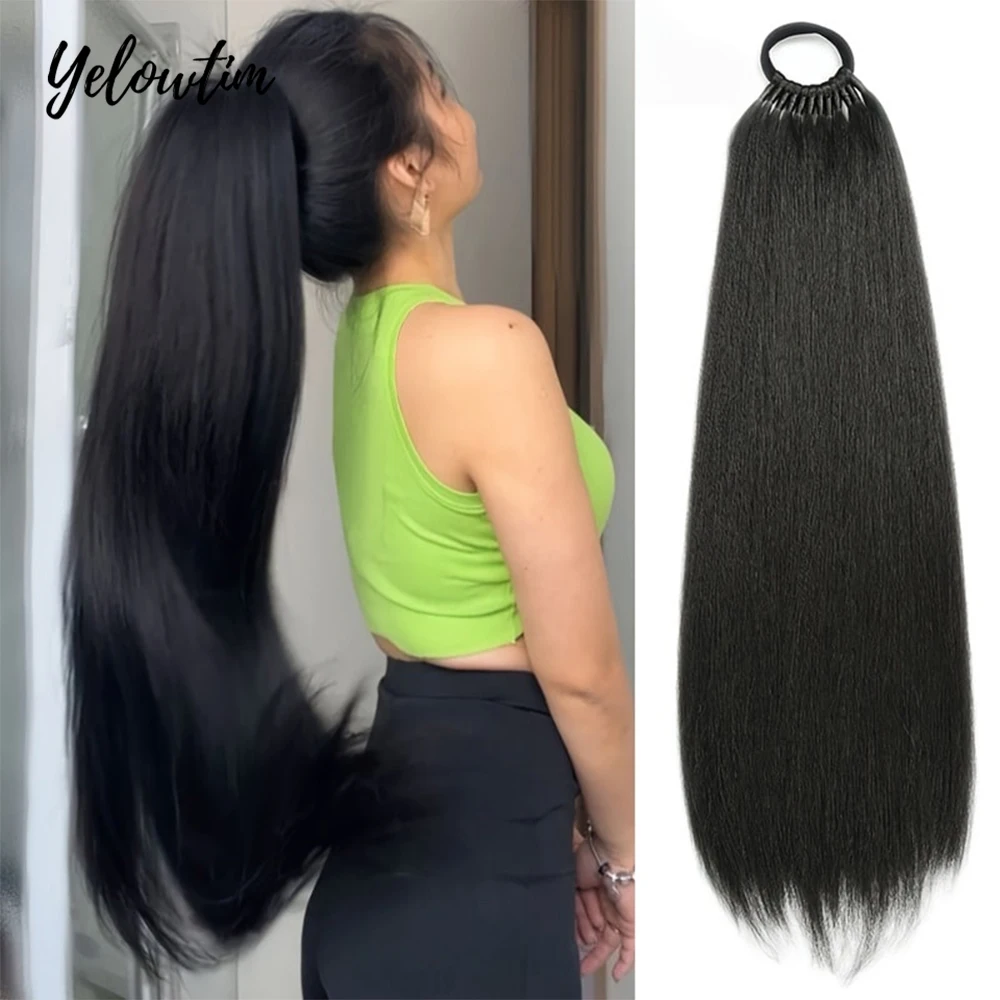 

32Inch Synthetic Ponytail Extended Braid With Rubber Strap Heat-Resistant Black Hair Accessory For WOMEN'S Daily Use