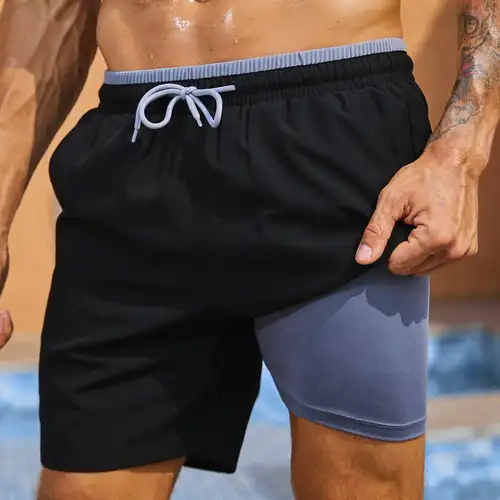 Pantalones cortos deportivos informales para hombre, pantalones de playa, diseño de doble capa, antideslumbrantes, Verano