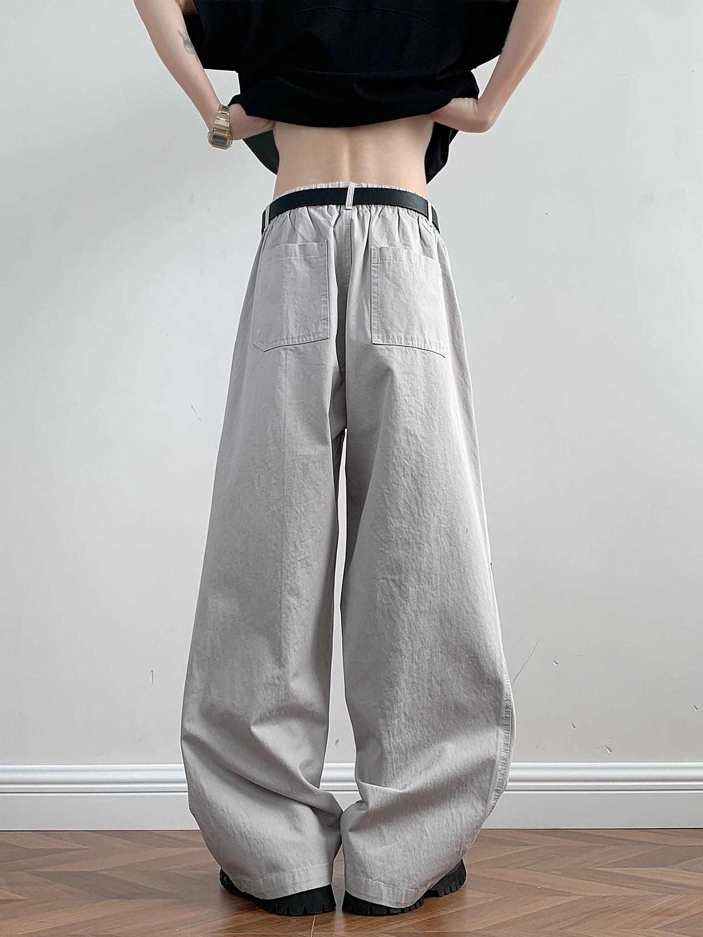 Waed Vintage Men's Casual Pants Loose Drapey Workwear Summer High Street Versatile Pleated Straight Leg Trousers