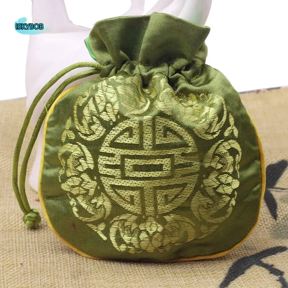 

Floral Flower Drawstring Bag Stripe Storage Bag Satin Silk Flower Handbag Korean Style Chinese Style Festive Sugar Bag