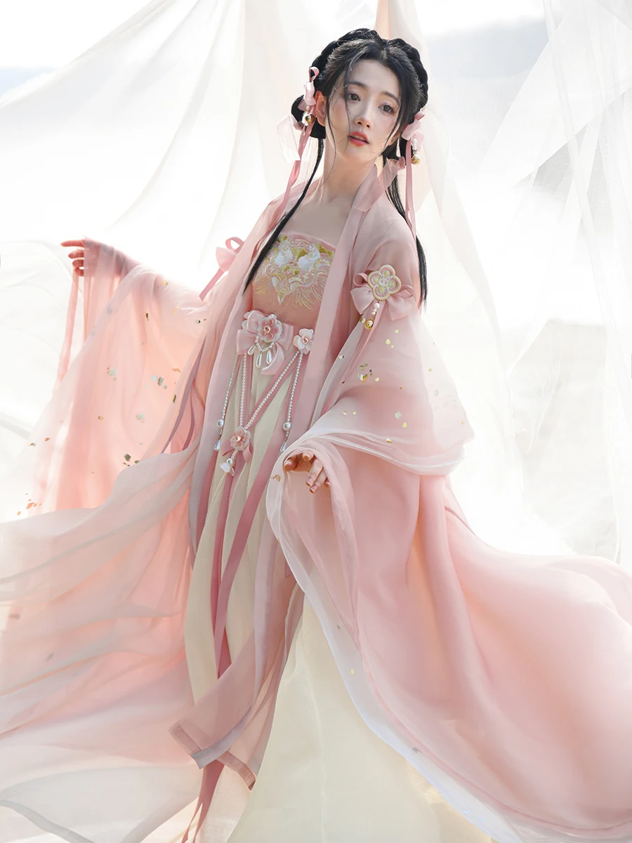 

Original Hanfu Female Fresh Chebula Skirt Han Elements A Complete Set Of New Models Spring 2022 8PCS SET Pink Color