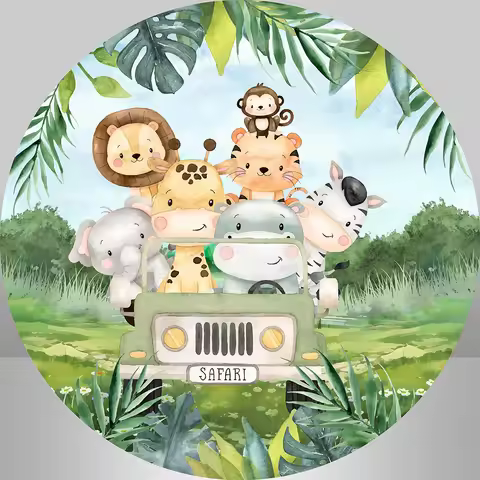 Wild One Boy Birthday Round Circle Backdrop Cover Customize Jungle Safari Party Decoration Baby Shower Background Photocall
