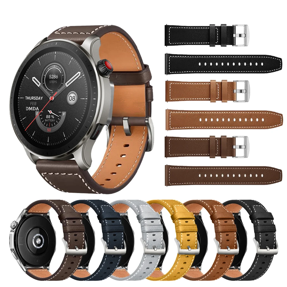 Casual Leather Bracelet Band For Amazfit GTR 4 3 2 Pro 42/47mm/GTR 2e Strap GTS 4 2 Mini/GTS 3 /Bip 5 3 20 22mm Watchband Correa