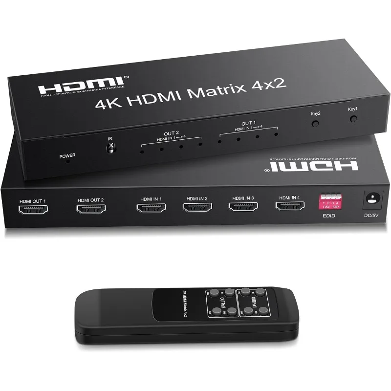 

Матричный коммутатор HDMI 4x2, матричный HDMI-видеокоммутатор, разветвитель + оптический и L/R аудиовыход, поддержка Ultra HD 4K, 3D