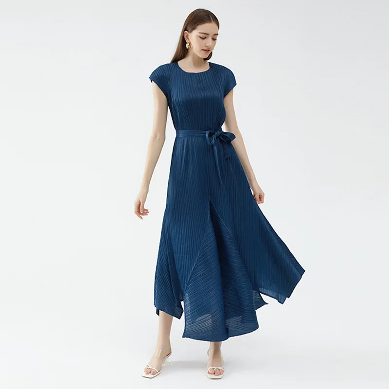 Casual Solid Color Dress Women's 2024 Summer New Elegant and Elegant Style Small Bag Sleeves Long Swing Flower Bud Dress