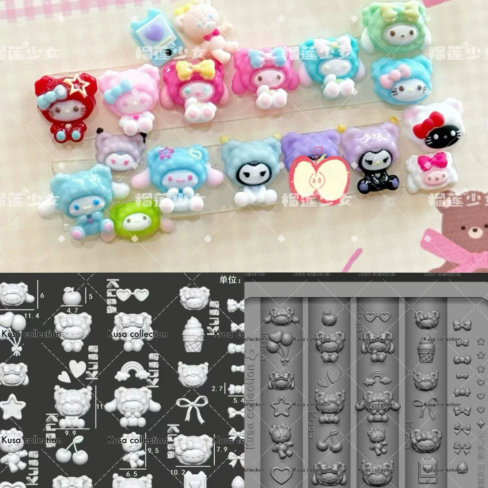 

Kawaii Anime Sanrio Hello Kitty My Melody Furry Headgear 3D Silicone Diy Nail Art Mold Kuromi Cinnamoroll Nail Templates Mold