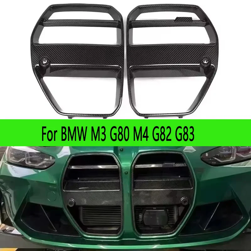 

For BMW M3 G80 M4 G82 G83 Carbon Fiber Grill Racing Grills Front Bumper Air Vent Cover Trim Foglamp Mesh Frame V Style