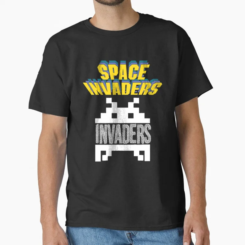 

80s Retro Space Invaders Video Game Juego Gaming Console Aliens 8-Bits Gamer pixel art Arcade T shirt Large size Tops