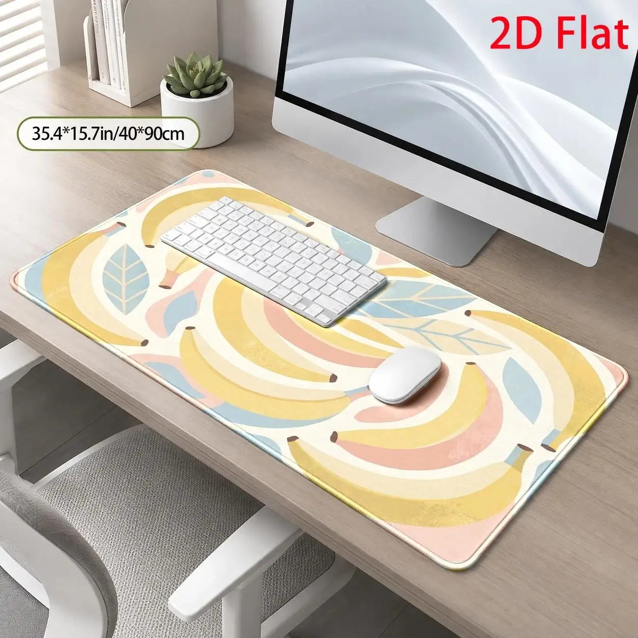 Large Banana-Themed Desk Compatible for PC/Laptop - Pastel Fruit Design Mouse Pad with Banana Pattern, Soft Stain-Resistant, Machine Washable Suitable for Home