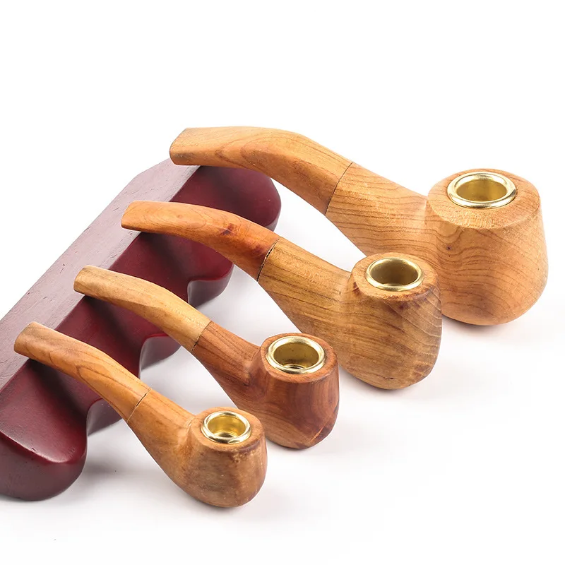 Solid Wood Tobacco Pipe Retro Handmade Wooden Pipe Alloy Herb Smoke Pot Portable Durable Smoking Pipe For Beginner Men\'s Gadgets