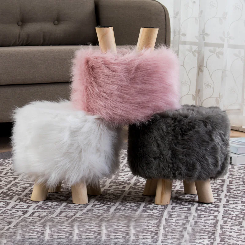 

Plush Fabric Ottoman Cover Footrest Covers Artificial Wool Soft Sheepskin Chair Covers Footstool Protector Covers Without Stool