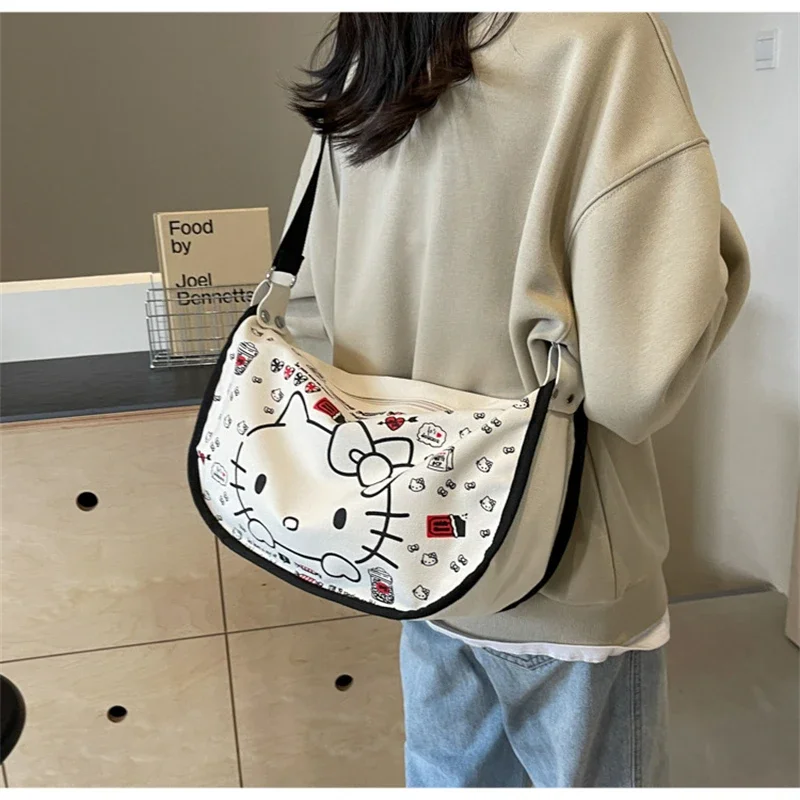 Sanrio Hello Kitty Canvas Handbag Cute Cartoon Bags for Women Fashion Charm Shoulder Bag Messenger Bag Girl&Child Holiday Gifts