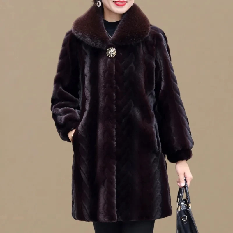 Imitation Mink Fleece Coat For Womens, Winter Jacket Wram, Thick Collar, Warm, Female Outwear, Large Size, New, 2024