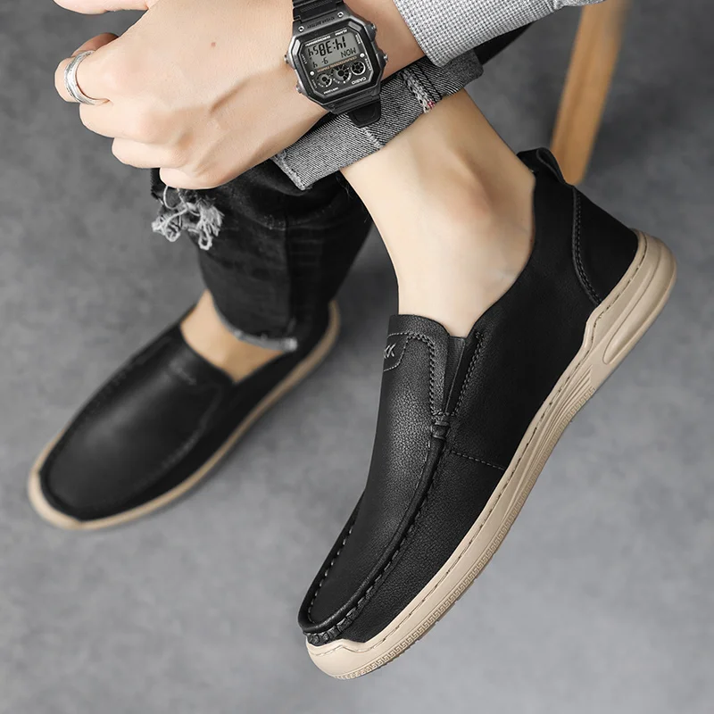 New Leather Platform Oxfords Slip On Thick Tottom Male Derby Shoes Casual Buckle Loafers Mens Square Toe Formal Dress Shoes Men