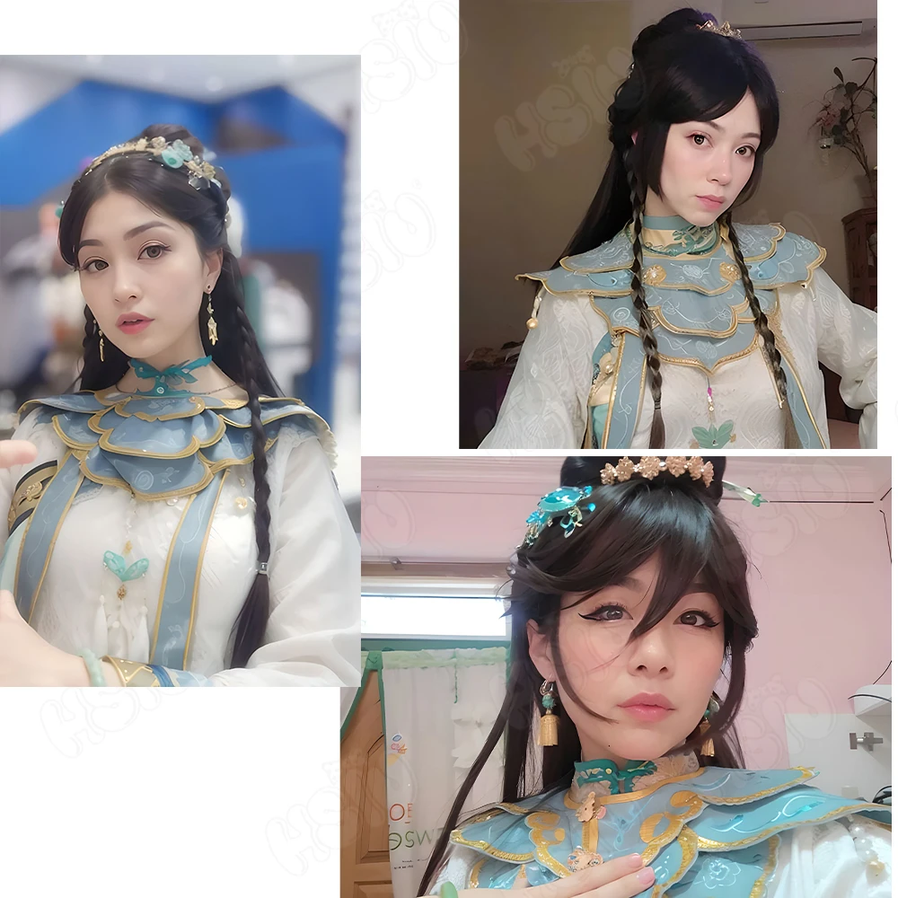 Game Identity V Cosplay Wig Qi Shiyi Cosplay Wig HSIU 80CM Black Disc Hair Bag Long Hair Synthetic Wig Bai Ze Cosplay Wig