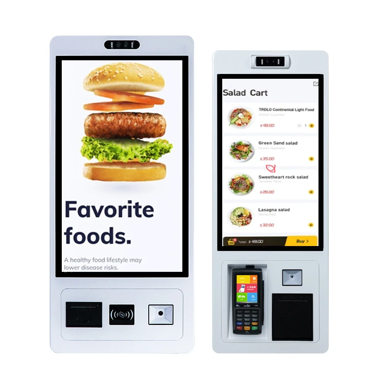 Quiosque de auto-pedido de auto-serviço de 21,5 polegadas para gerenciamento de fila de checkout de piso interno de varejo inclui scanner de impressora