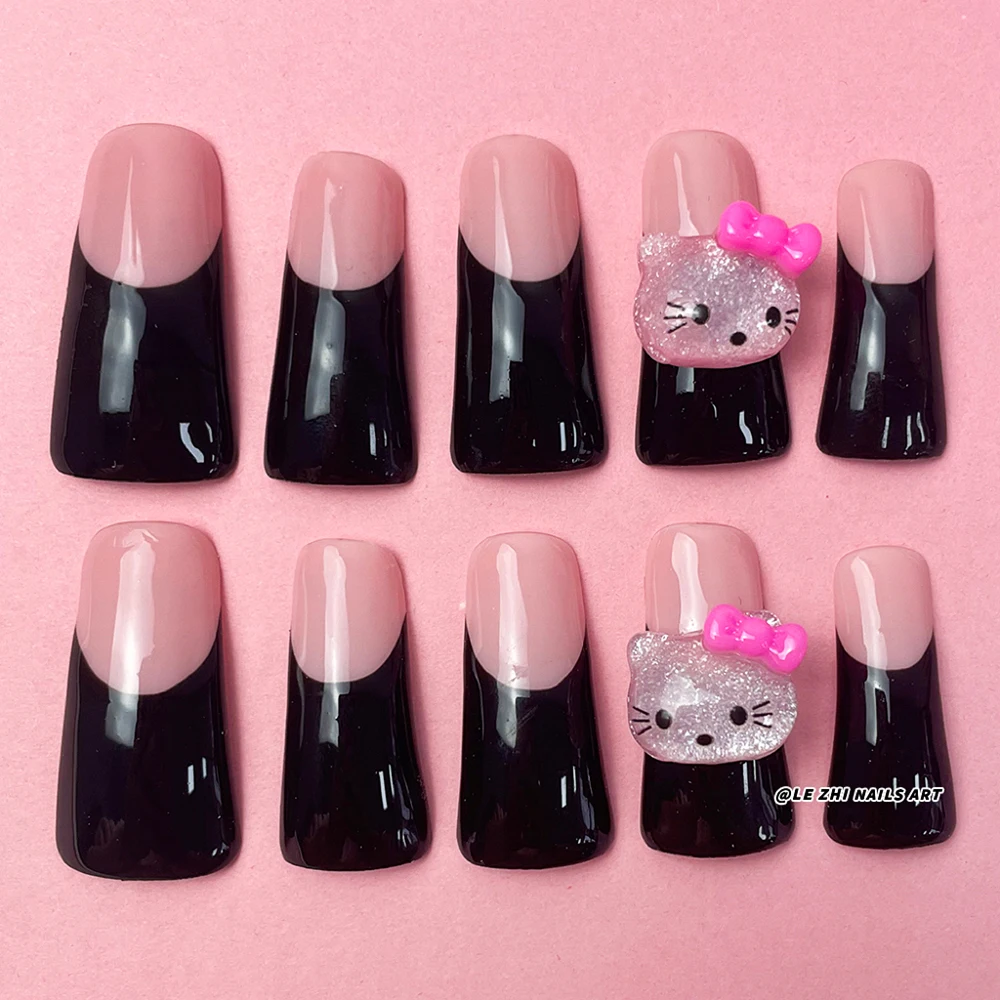 10Pcs Sales Promotion Sanrio Hello Kitty Duck-Bill Shape Wearable Press On Nails Art French Style Reusable Full Cover Nails