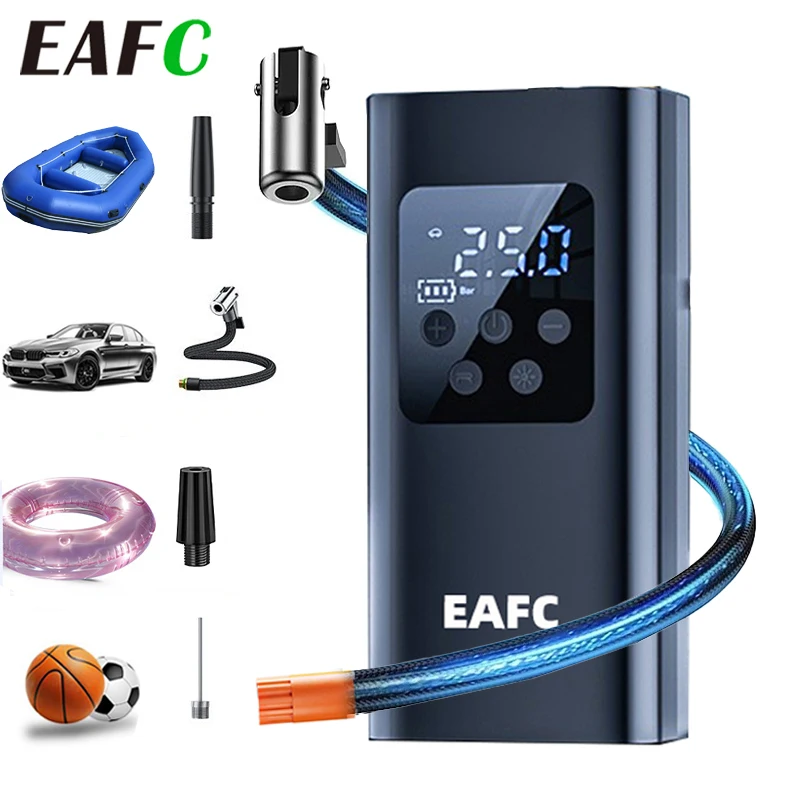Gonfiatore elettrico ricaricabile per gonfiaggio pneumatici portatile EAFC per pompa d'aria per gonfiatore da calcio con compressore d'aria digitale per bicicletta per auto
