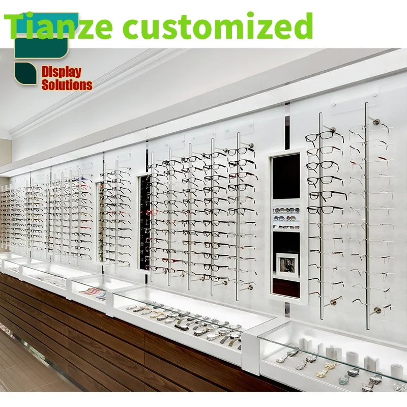 Customized-Modern Design Eyewear Store Interior Design Wooden Display Light Optical Shop Sign Board Sales