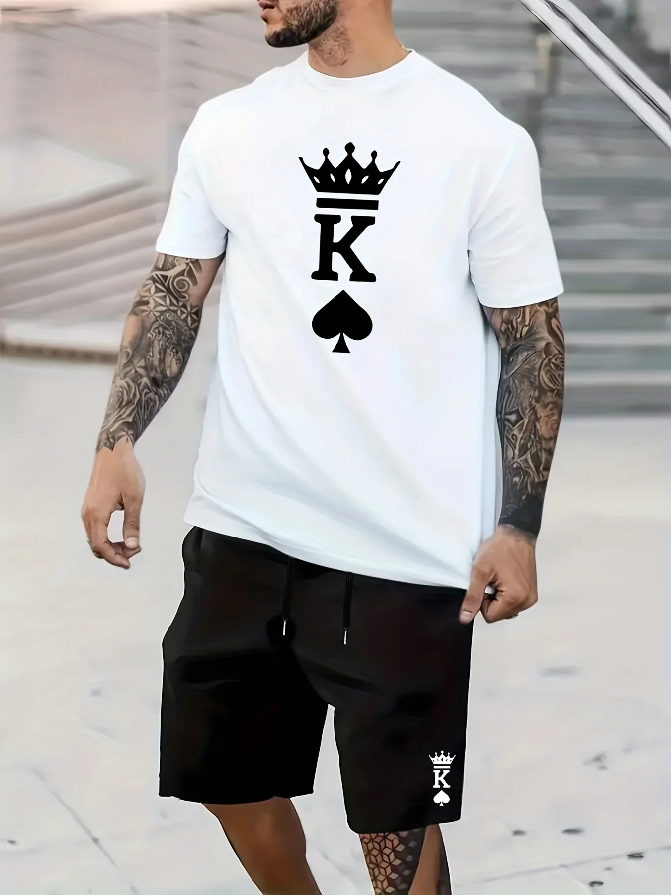 Men\'s Outfits Fashion King Crown Spades Print Loungewear Set