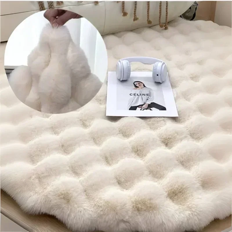 Imitazione pelo di coniglio soffice tappeto morbido tappeto rotondo in pile a bolle tappeto in peluche camera da letto in pelliccia sintetica