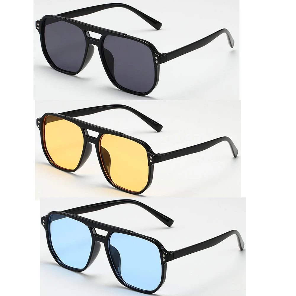 Dames Heren Vierkante zonnebril Retro Polygoon Zonnebril Vrouwelijke Zwarte Vintage Mode Dames Zonnebril Dubbele Beam Bril